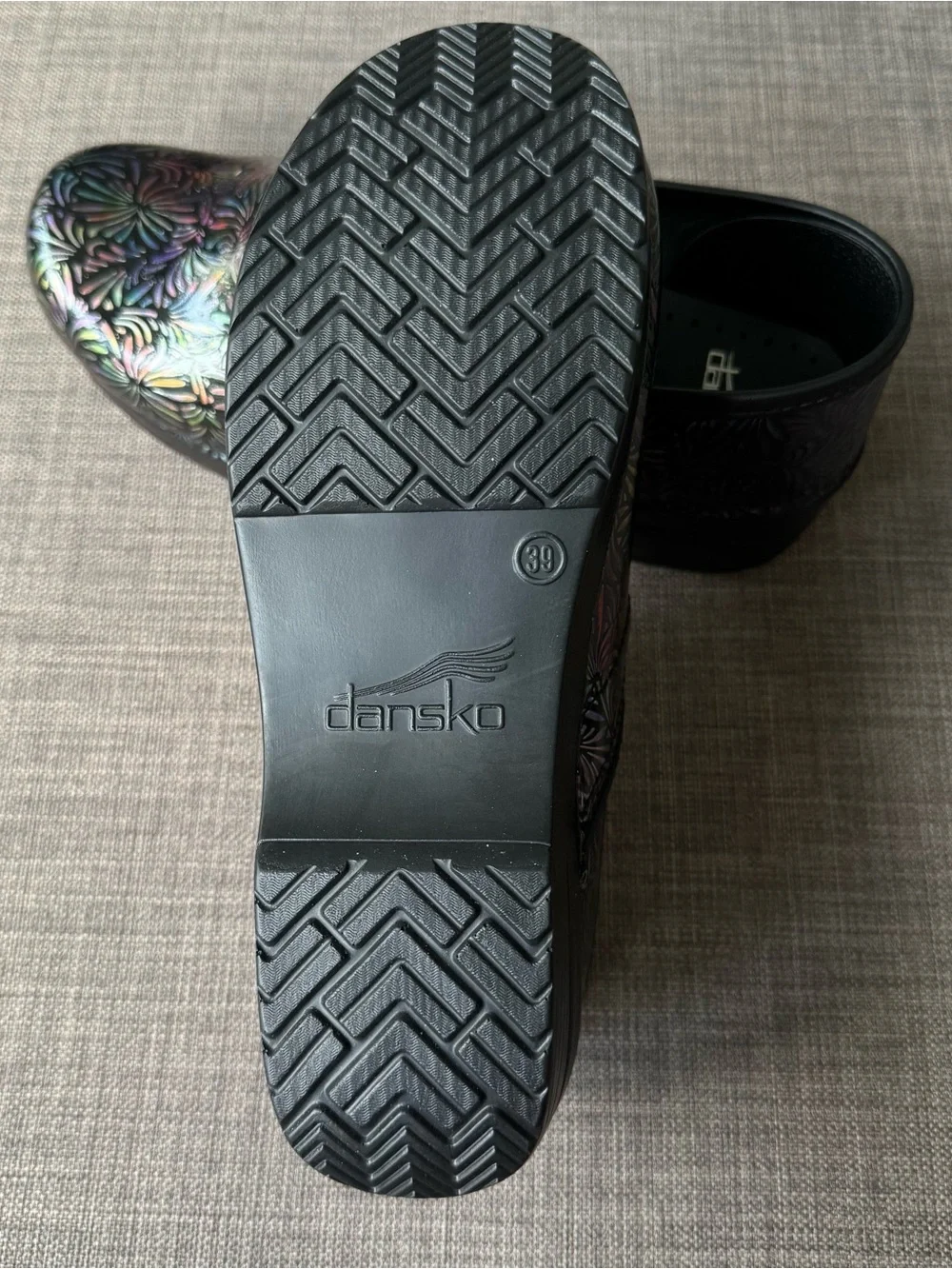 Dansko Clog Shoes Womens EU 39 8.5 Black Patent Leather Metallic Firework Nurse - Picture 3 of 6